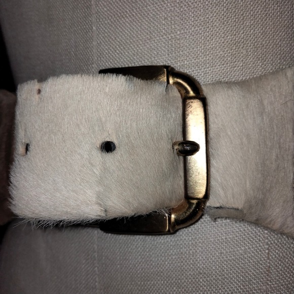 Cow Print Fur Tan & beige Chain Embellished Belt Jean Fisher Vintage  S